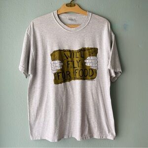 Hanes | Vintage 1992 Light Gray Aviation “Will Fly For Food” Graphic Tee